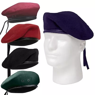 Military Style Wool Beret Green Red Black Blue Maroon Mens French Hat All Sizes • $16.99