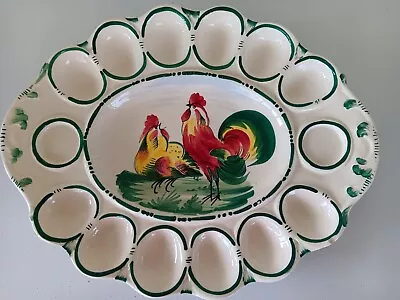 Vintage Italy Hand Painted Ceramic Deviled Egg Plate W/ Rooster AS IS • $12.95