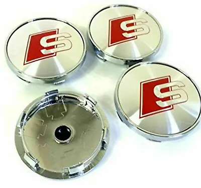 4X Sline Centre Caps Silver Red 60mm SLine A3 A4 A6 Set Of 4 SILVER • $39.49