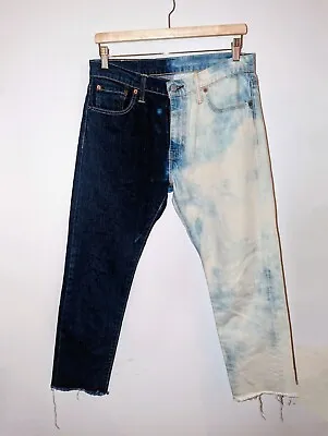 Levi's 512 Two Tone Tie Dye Jeans Navy White Acid Wash Raw Hem Cropped W32 L36  • £20