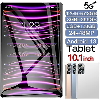 23 NEW 10.1  Wi-Fi Tablet PC Android 13 Ten-Core 6/8/12+128/256/512GB GPS W/Case • $149.62