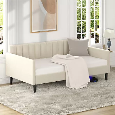 Twin Size Bed Frame Daybed W/ Upholstered Backrest Sofa Bed Bedroom Living Room  • $290.28