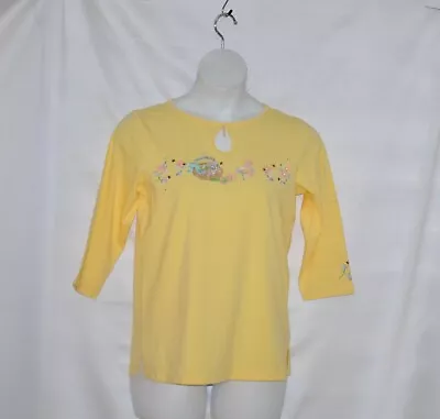 Quacker Factory Embroidered Keyhole Top W/ Charm Size S Yellow/Basket • $16.79