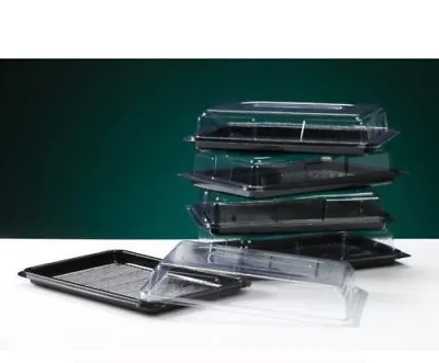 £13.45 • Buy Small Rectangular Black Sandwich Platters + Clear Lids Buffets Party Cakes