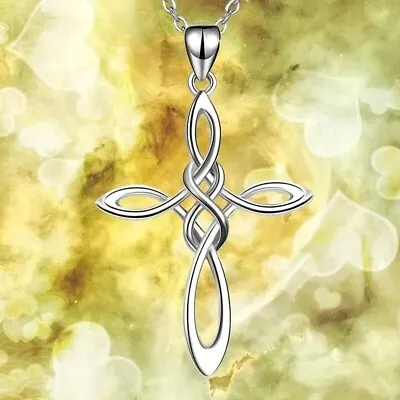 Celtic Knot Cross Necklace Infinite Love Necklace Special Gift Fashion Silvery • $9.98