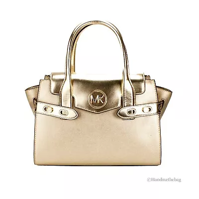 Michael Kors Carmen Medium Pale Gold Saffiano Leather Satchel Purse Bag • $115