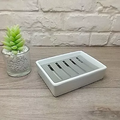 White Ceramic Soap Dish - Contemporary Rectangle Design - Zero Waste Bathroom • £5.99