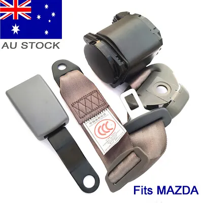 For Mazda 3Points Retractable Seatbelt Kit Hard Buckle Strap Seat Sash Belt Grey • $44.89