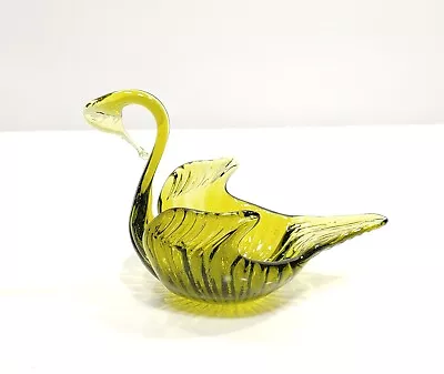 Vintage Green Blown Glass Swan Candy Trinket Dish • $20