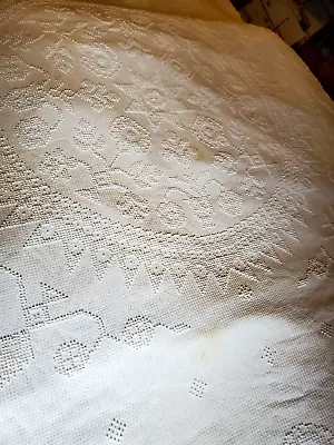 Morgan-Jones Minuet Chenille Cotton Bedspread Full Ivory Beige Hobnail Vintage • $32