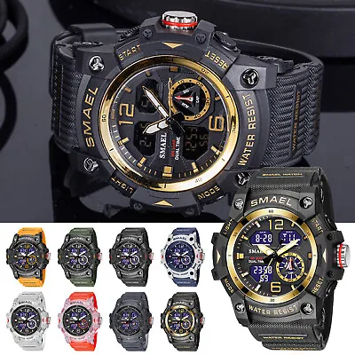 SMAEL Mens Sports Watch Waterproof Quartz Analog Digital Military Wrist Watches • £13.49