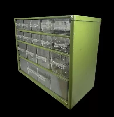 Vintage Mid Century Raaco Green Metal Storage Organizer 15 Drawers - Denmark • $58.95