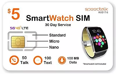 $5 Prepaid Smart Watch SIM Card For Smartwatches And Child Tracker White  • $7.71