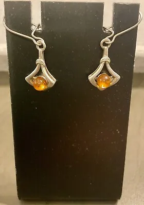 OLD Vintage Women’s 925 Sterling Silver Orange Fire Opal Gemstone Earnings • $15