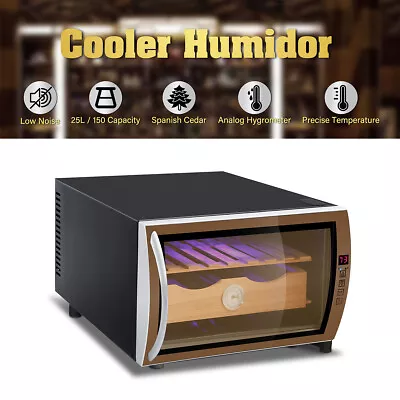 25L Electric Humidor Cigar Cooler W/ Spanish Cedar Wood Shelves 150 Capacity • $138.99