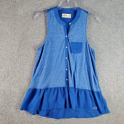 HOLLISTER Top Blouse Womens Extra Small Blue Casual Button Up Sleeveless Ladies • $12.99