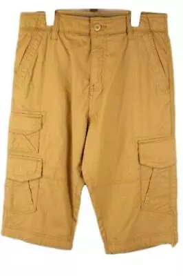 Mens Brown Flex Waist Cargo Pockets Cropped Capri Pants Size 28 NEW • $19.99