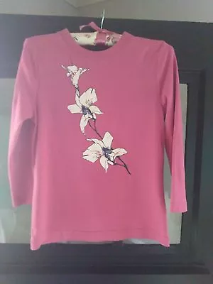 Banana Republic Sz M Cotton Long Sleeve Tee-Mauve With Painted White Flower  • £19.79