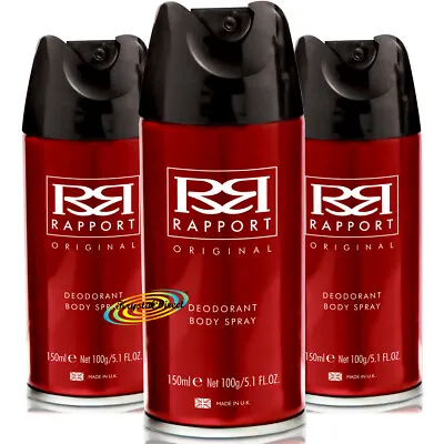 3x Rapport Red Original Long Lasting Masculine Deodorant Body Spray Men 150ml • £8.99