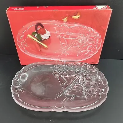 Mikasa Crystal Clear Glass Holiday Bells 10.25  Oblong Plate Platter Candy Dish • $11.99