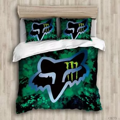 Fox Head Monster Energy Logo Quilt Duvet Cover Set Bedclothes Pillowcase Full • $67.99