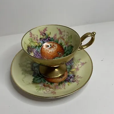 Vintage 1960's Maruichi Fruit Design Tea Cup Saucer W/Gilding ~ Hand Painted • $26