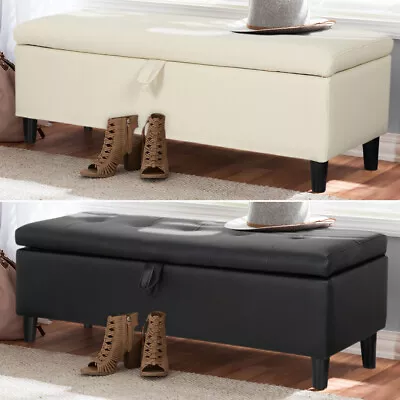 Faux Leather Ottoman Storage Box Chesterfield Blanket Box Pouffe Bench Footstool • £75.95