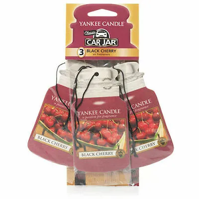 Yankee Candle 3 Pack Car Jar Air Freshener Freshner Fragrance Scent BLACK CHERRY • £5.97