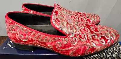 Amali Mens Slip On Tuxedo Dress Shoe Velvet Floral Sequin Formal Smoking Loafers • $38.25