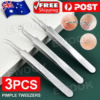 $4.95 • Buy 3 Pcs Curved Blackhead Acne Clip Needle Tweezers Pimple Popper Extractor Remover