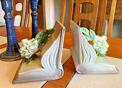 Roseville Gardenia 1950 Mid Century Modern Art Pottery Gray Ceramic Bookends 659 • $79.50