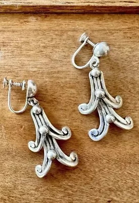 Vintage Signed Margot De Taxco Aztec Sterling Silver Drop Screw Back Earrings • $200