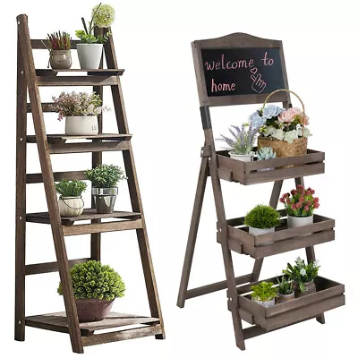 Rustic Wood Plant Stand Portable Corner Ladder Shelf Leaning Bookshelf W Shelves • £32.91