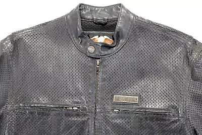 Harley Davidson Mens Riding Jacket M Black Leather Cafe Perforated Vintage Basic • $294