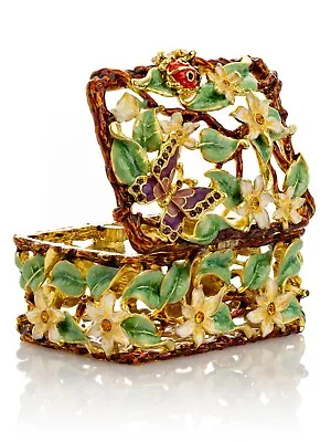 Keren Kopal Flowers Hand Made  Trinket Box Decorated With Austrian Crystals • $83