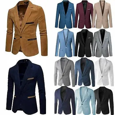 $22.70 • Buy Men Blazer Suit Jacket Casual Office Formal Corduroy Business Slim Fit Coat