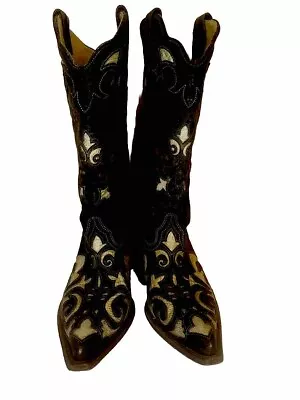 Vintage Corral Western Boots Bone Lizard Overlay Pointy Toe C2116 Women Size 9M • $89.99