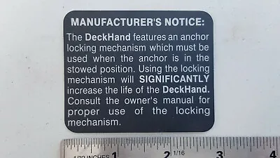 Minn Kota Deckhand  Manufacturer's Notice  Decal Electric Anchor Winch Motor • $2.55