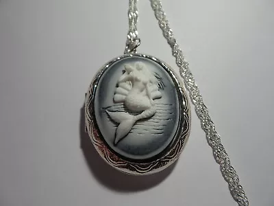 Cameo Locket Mermaid With A Shell White On Black • $26.99