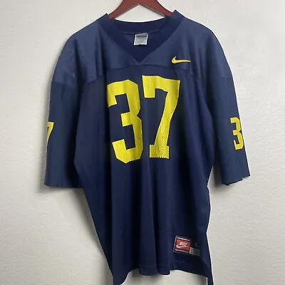 Vtg Nike Michigan Wolverines Football Jersey Sz L Blue/Yellow #37 NCAA Rose Bowl • $79.88