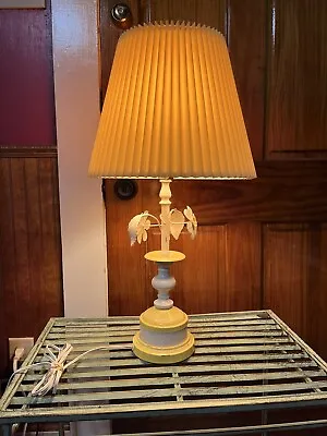 Vintage Yellow Metal Daisy Flower Table Lamp Night Light 60s 70s Pleated Shade • $45