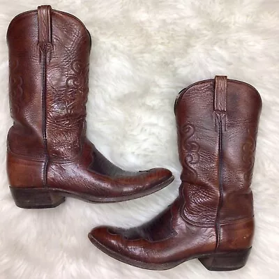Lucchese Handmade Mens Cowboy Boots Teju Lizard Reptile Inlay Brown Size 12B • $325