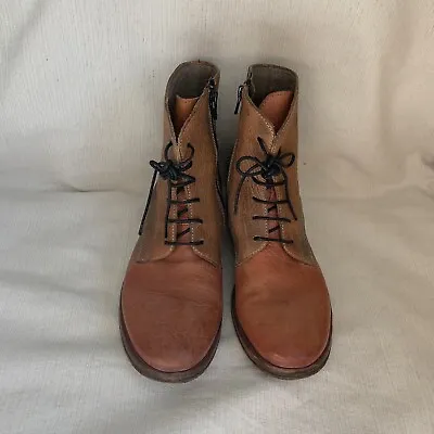 MoMA Italy Lace Up Combat Ombré Leather Boots Size 37.5 Side Zipper EEUC • $60