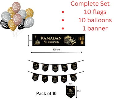 £17.99 • Buy Ramadan Mubarak Black & Gold Set Calendar Banner Bunting Balloons Decorative New