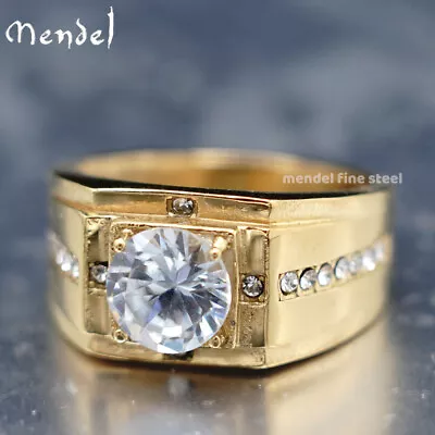 MENDEL Gold Plated Mens Wedding Engagement Band Ring Stainless Steel Size 7 8-15 • $22.99