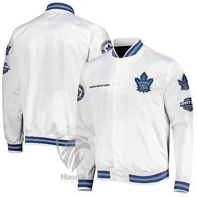 NHL Toronto Maple Leafs White/Blue Satin Bomber Jacket Snap-up Embroidery Logos • $99