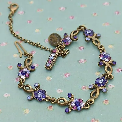 Michal Negrin Bracelet Delicate Floral With Purple Swarovski Crystal Dainty Gift • $71.20