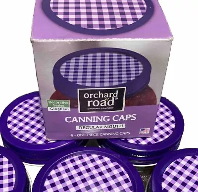 Orchard Road Decorative Mason Jar Lids Canning Caps Regular Mouth Purple Checked • $6.95