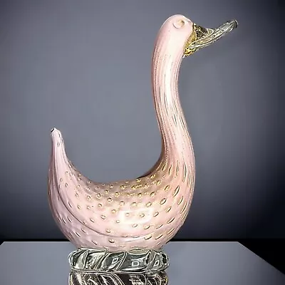 Vtg 1960s Murano Italy Art Glass Pink Gold Bullicante Swan Duck Barbini Figurine • $89.99