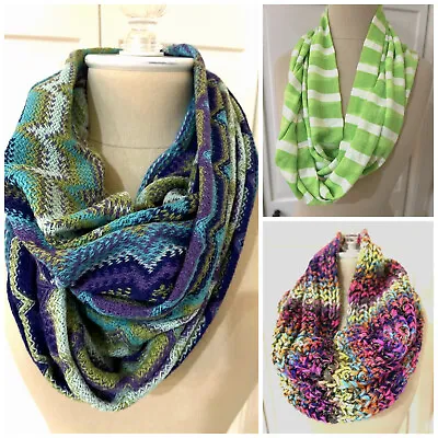Infinity Scarf Lot Of 3 Neck Cowl Double Loop Neck Warmer Wrap Bright Colors • $11.85